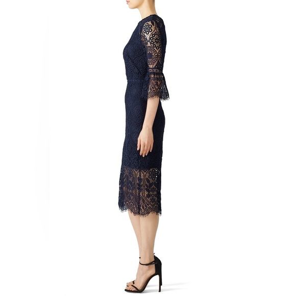 Shoshanna Navy Blue Louise Lace Sheath midi Dress 6 - Picture 3 of 6